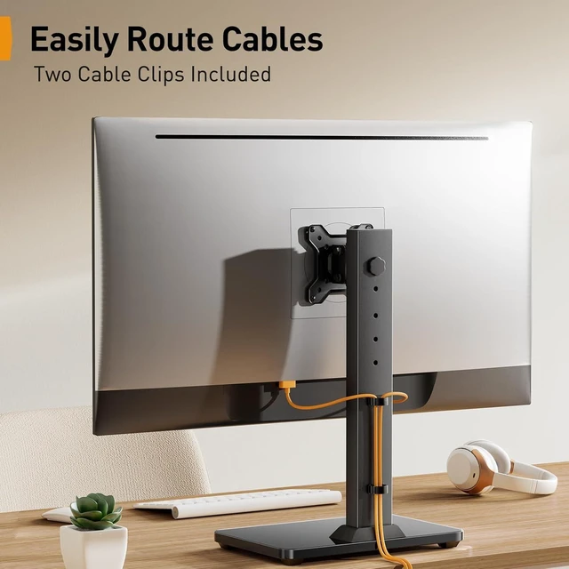 Alt view image 14 of 14 - Perlegear Monitor Stand, Freestanding Monitor Mount for 13-34 inch Screens with 360 Degree Rotation, 5 Height Settings, Adjustable Monitor Desk Riser with Swivel and Tilt, Max VESA 100x100mm, PGTVS29