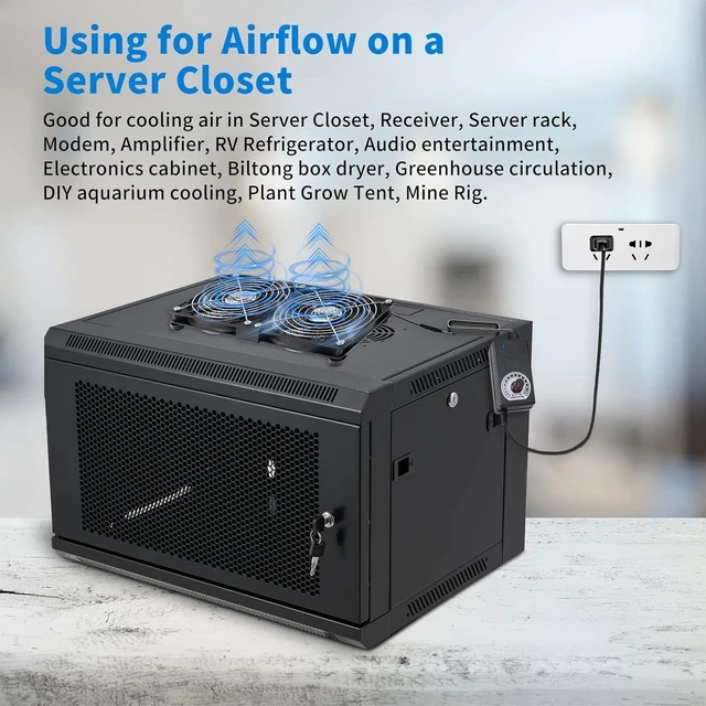 Alt view image 11 of 12 - Dual 120mm High CFM Computer Fans with AC Plug, AC 110V - 240V Variable Speed Fan, Cooling for Server Closet Cabinet Mining Machine Chassis Workstation
