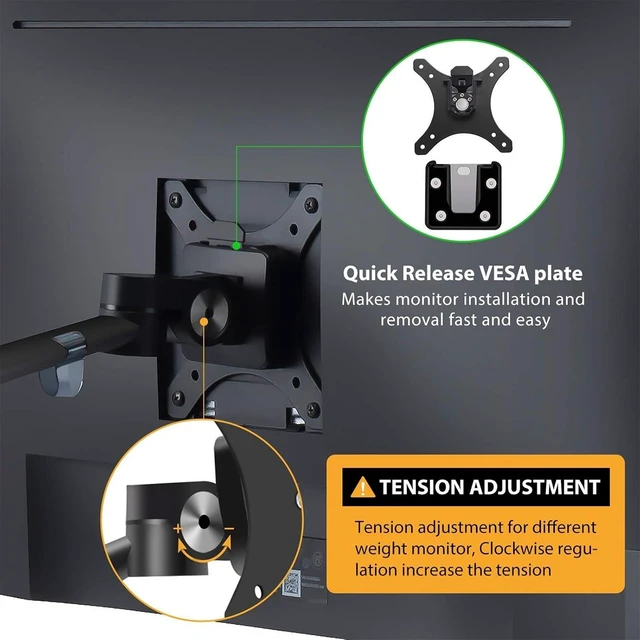 Alt view image 12 of 14 - Viozon Monitor and Laptop Mount, 2-in-1 Adjustable Dual Arm Desk Mounts Single Desk Arm Stand/Holder for 17 to 32 Inch LCD Computer Screens, Extra Tray Fits 12 to 17 inch Laptops (Black)