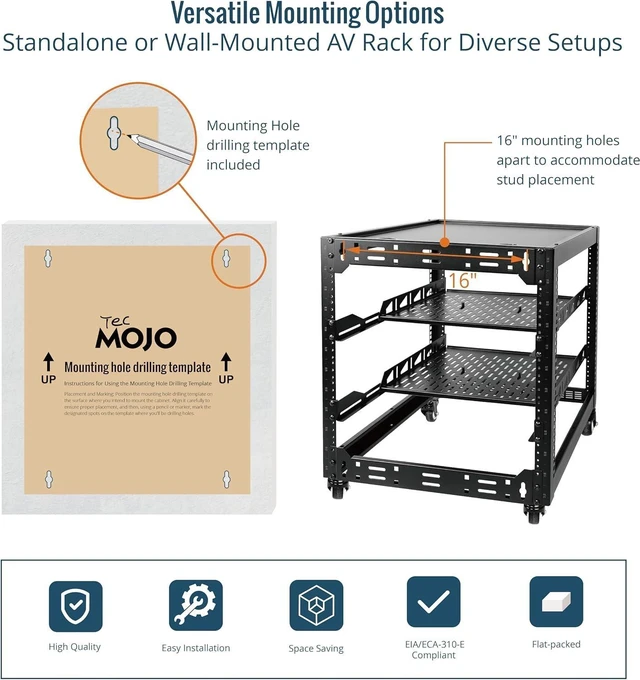 Alt view image 11 of 12 - 12U Open Frame Network Rack for Servers&AV Gear, Server Rack 4-Post with casters, Mobile Server Rack with 2 PCS 1U Server Rack Shelf & Mounting Hardware, AV Rack for 19" Network/Servers/Audio