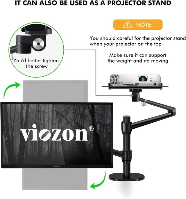 Alt view image 14 of 14 - Viozon Monitor and Laptop Mount, 2-in-1 Adjustable Dual Arm Desk Mounts Single Desk Arm Stand/Holder for 17 to 32 Inch LCD Computer Screens, Extra Tray Fits 12 to 17 inch Laptops (Black)