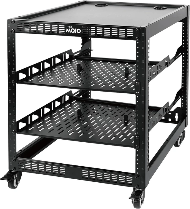 Alt view image 7 of 12 - 12U Open Frame Network Rack for Servers&AV Gear, Server Rack 4-Post with casters, Mobile Server Rack with 2 PCS 1U Server Rack Shelf & Mounting Hardware, AV Rack for 19" Network/Servers/Audio