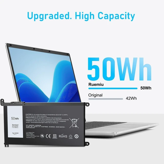 Alt view image 9 of 14 - Upgraded 50Wh WDX0R Laptop Battery Replacement for Dell Inspiron 13 15 5000 7000 Series 5570 5378 5567 5379 7375 7378 5579 7579 5568 7586 5575 Latitude 3500 WDXOR P69G CYMGM and More