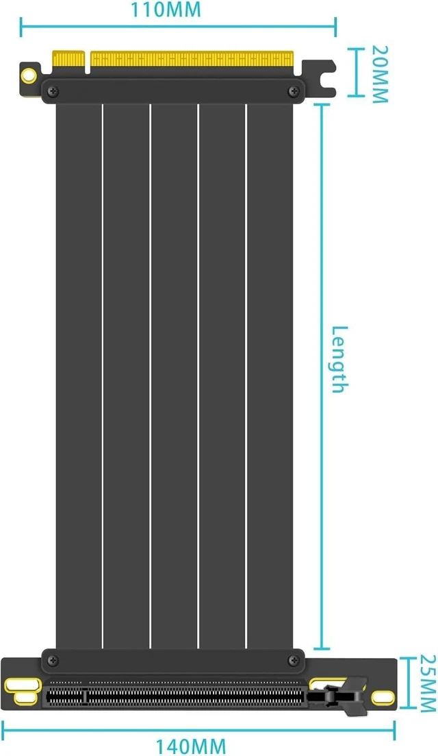 Alt view image 10 of 14 - GLOTRENDS PCIe 4.0 X16 GPU Riser Cable Length 200mm, Female 90 Degree Angle, Compatible with Gen 4 GPUs, Such as RTX4090-RTX3060, RX7900, RX6950XT-RX6500XT,etc (PCIE40-20-90)