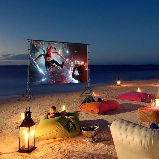 Alt view image 9 of 10 - Projector Screen and Stand,Towond 120 inch Outdoor Projection Screen, Portable 16:9 4K HD Rear Front Movie Screen with Carry Bag Wrinkle-Free Design for Home Theater Backyard Cinema
