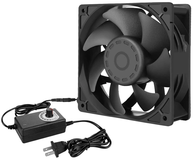 Alt view image 7 of 12 - High cfm Computer Fan 120mm x 38mm 110V 220V AC Powered Variable Speed Fan Cooling Components for Receiver Xbox DVR Playstation Mining Rig Case Server Cabinet Grow Tent GPU Workstations