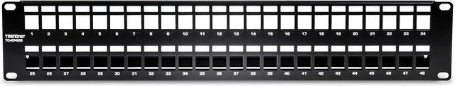 Alt view image 13 of 13 - TRENDnet 48-Port Blank Keystone Shielded 2U HD Patch Panel, TC-KP48S, 2U 19 Metal Rackmount Housing, Network Management Panel, Recommended with TC-K06C6A Cat6A Keystone Jacks (Sold Separately)