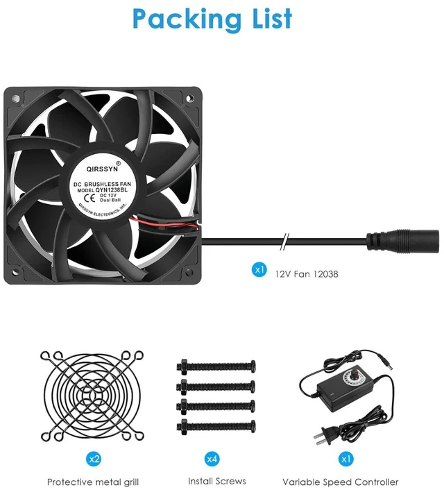 Alt view image 12 of 12 - High cfm Computer Fan 120mm x 38mm 110V 220V AC Powered Variable Speed Fan Cooling Components for Receiver Xbox DVR Playstation Mining Rig Case Server Cabinet Grow Tent GPU Workstations
