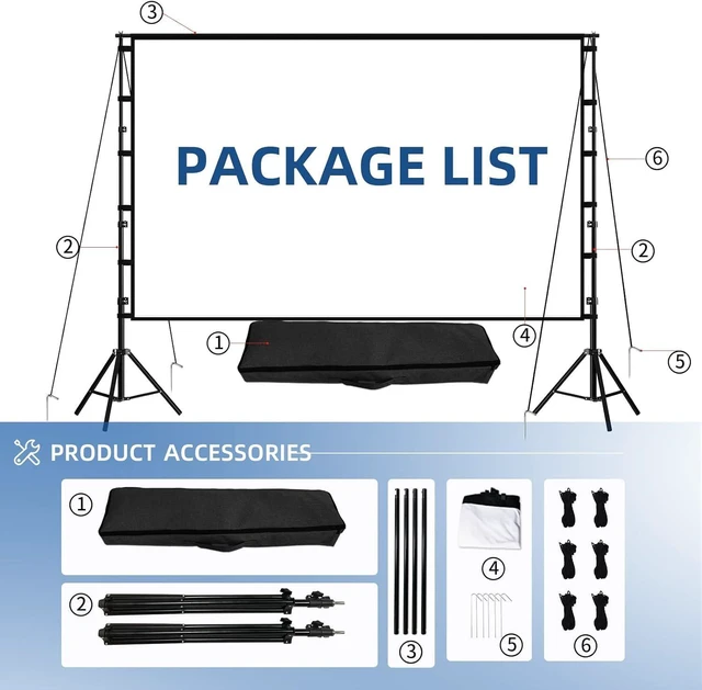 Alt view image 10 of 10 - Projector Screen and Stand,Towond 120 inch Outdoor Projection Screen, Portable 16:9 4K HD Rear Front Movie Screen with Carry Bag Wrinkle-Free Design for Home Theater Backyard Cinema