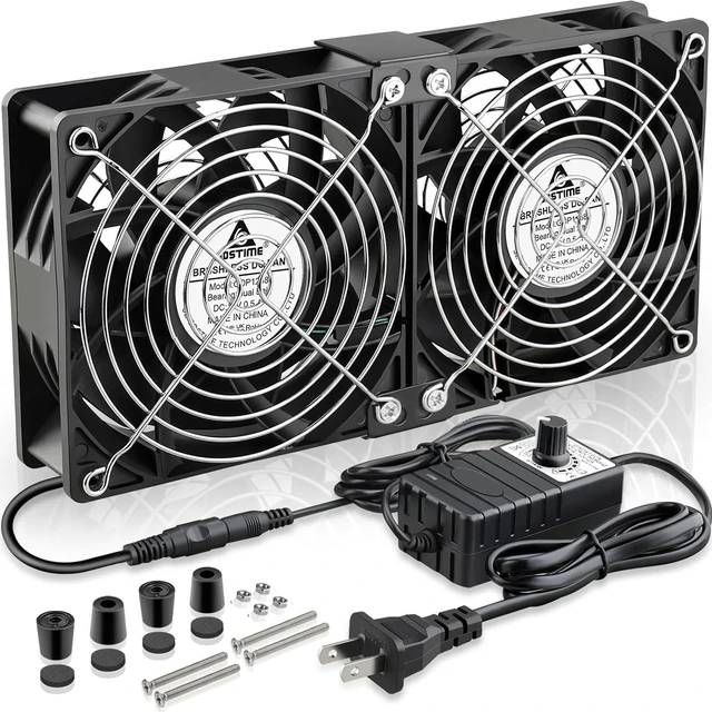 Alt view image 8 of 14 - GDSTIME Dual 120mm x 38mm Computer Fan with AC Plug, AC 110V-240V Variable Speed Fan 240mm for DIY Cooling Mining Rig Server Case Grow Rack AV Cabinets Room to Room Basement Garage Ventilation Exhaust