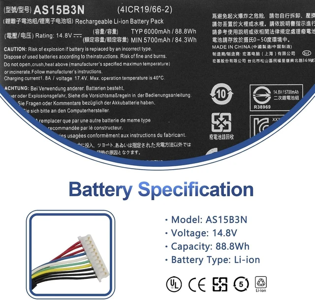 Alt view image 9 of 14 - ANTIEE AS15B3N Laptop Battery for Acer Predator 15 G9-591 G9-591G G9-592 G9-592G G9-593 Predator 17 G5-793 G9-791 G9-791G G9-792 G9-792G G9-793 Predator 17X GX-791 GX-792 21X GX21-71 G9000 4ICR19/66-2