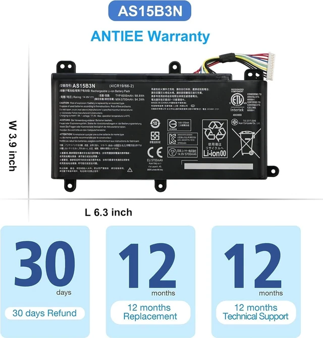 Alt view image 14 of 14 - ANTIEE AS15B3N Laptop Battery for Acer Predator 15 G9-591 G9-591G G9-592 G9-592G G9-593 Predator 17 G5-793 G9-791 G9-791G G9-792 G9-792G G9-793 Predator 17X GX-791 GX-792 21X GX21-71 G9000 4ICR19/66-2