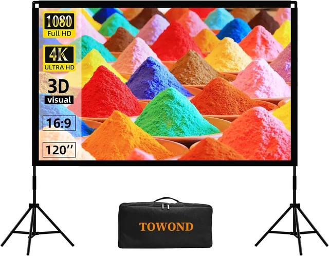 Alt view image 7 of 12 - Projector Screen and Stand, Towond 120 inch Portable Movie Screen Indoor Outdoor 16:9 4K HD Front Rear Projection Screen with Carry Bag Wrinkle-Free and Foldable Design for Backyard Movie Night