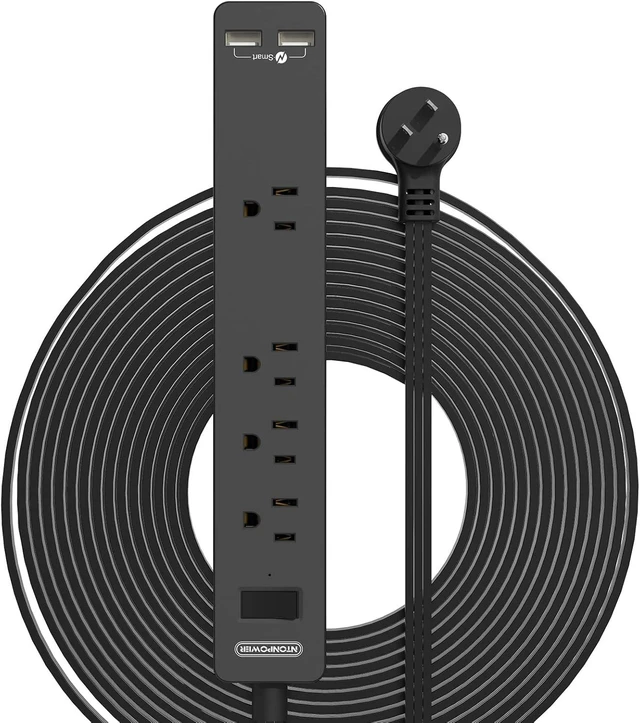 Alt view image 8 of 13 - Flat Extension Cord 15 Ft, NTONPOWER Ultra Thin Under Carpet, Rug, Door, Wall Mount Power Strip Plug with 4 Outlets 2 USB, Overload Protection for Indoor Home Office, Black