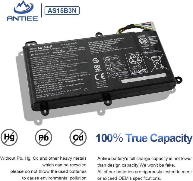 Alt view image 11 of 14 - ANTIEE AS15B3N Laptop Battery for Acer Predator 15 G9-591 G9-591G G9-592 G9-592G G9-593 Predator 17 G5-793 G9-791 G9-791G G9-792 G9-792G G9-793 Predator 17X GX-791 GX-792 21X GX21-71 G9000 4ICR19/66-2