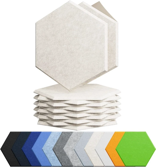 Alt view image 8 of 14 - Amantech 12 Pack Acoustic Panels Self Adhesive Sound Proof Foam, High Density Sound Acoustic Foam Panel, 12X10.23X0.4 Inch Hexagon Wall Panels in Home,Office,Reccording Room,Studio(Beige)
