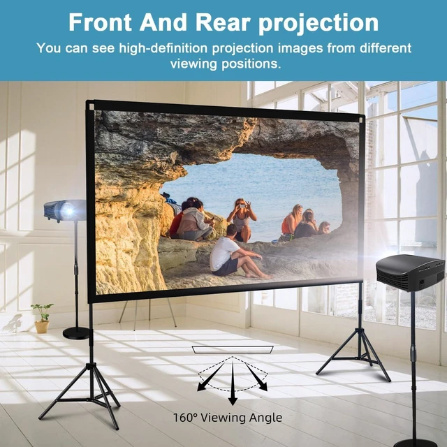 Alt view image 11 of 12 - Projector Screen and Stand, Towond 120 inch Portable Movie Screen Indoor Outdoor 16:9 4K HD Front Rear Projection Screen with Carry Bag Wrinkle-Free and Foldable Design for Backyard Movie Night