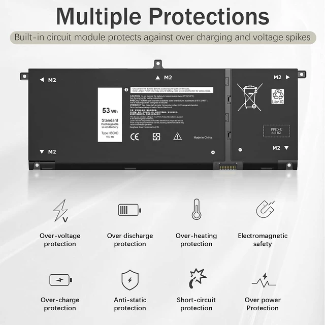 Alt view image 11 of 13 - 53Wh H5CKD Laptop Battery Compatible with Dell Inspiron 5400 7306 7405 7300 7500 7506 2-in-1 Silver 5300 5301 5402 5408 5409 5501 5508 Series Latitude 3410 3510 Vostro 5300 5301 7T8CD