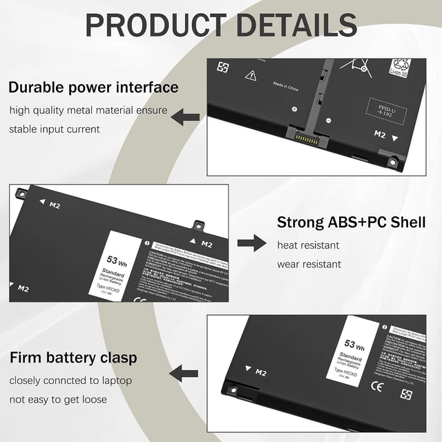 Alt view image 10 of 13 - 53Wh H5CKD Laptop Battery Compatible with Dell Inspiron 5400 7306 7405 7300 7500 7506 2-in-1 Silver 5300 5301 5402 5408 5409 5501 5508 Series Latitude 3410 3510 Vostro 5300 5301 7T8CD