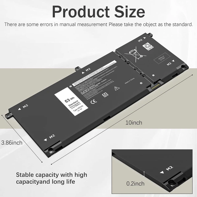 Alt view image 12 of 13 - 53Wh H5CKD Laptop Battery Compatible with Dell Inspiron 5400 7306 7405 7300 7500 7506 2-in-1 Silver 5300 5301 5402 5408 5409 5501 5508 Series Latitude 3410 3510 Vostro 5300 5301 7T8CD