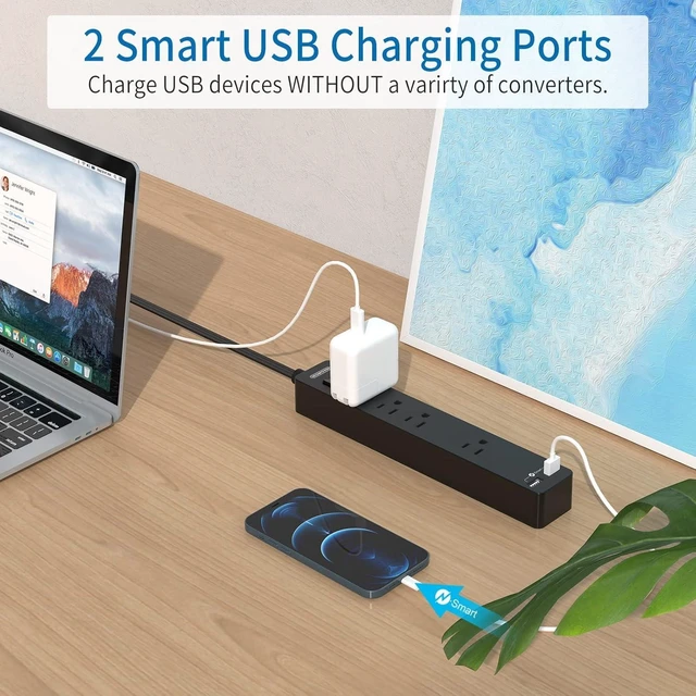Alt view image 11 of 13 - Flat Extension Cord 15 Ft, NTONPOWER Ultra Thin Under Carpet, Rug, Door, Wall Mount Power Strip Plug with 4 Outlets 2 USB, Overload Protection for Indoor Home Office, Black