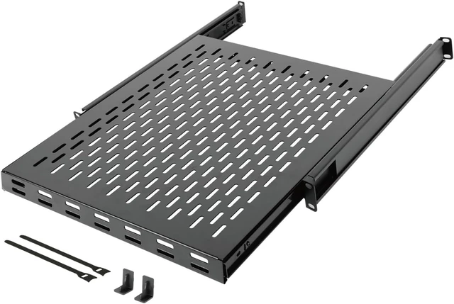 Alt view image 7 of 10 - Tecmojo 1U Sliding Rack Shelf,4-Post Vented Rack Mount Shelf,21.7in Deep with Adjustable Mounting Depth 21.7-35.4in,Supports to 110lbs,for 19 Inch AV/Network Equipment Rack,Unassembled,Black