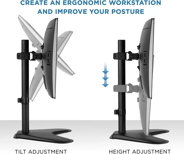 Alt view image 11 of 14 - Mount-It! Free Standing Monitor Stand for Desktops | Single Monitor Mount | VESA 75 100 Compatible Displays | Height Adjustable Tilt Swivel Rotating | Fits 21.5 23 24 27 28 29 32 Inch Computer Screen