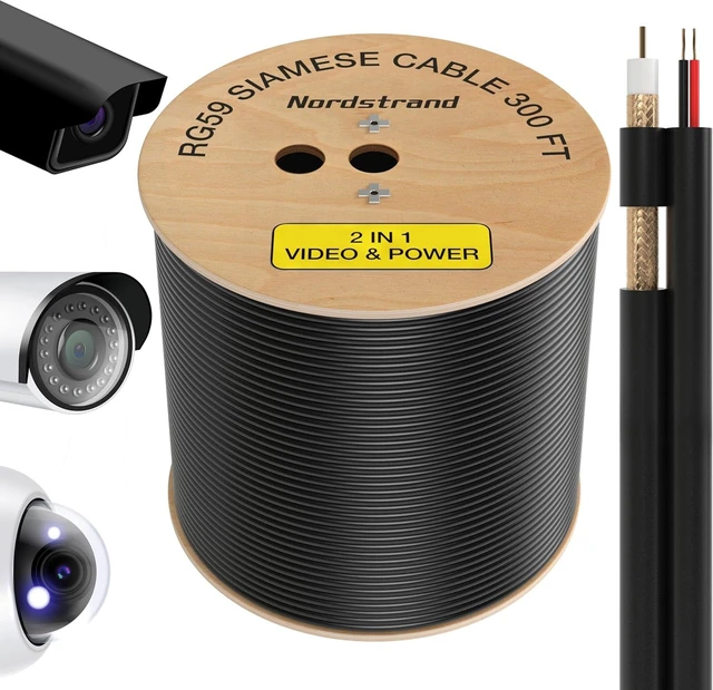 Alt view image 7 of 12 - RG59 Siamese Cable 300ft - Coaxial CCTV Video & Power Cable - Combo Coax 20AWG Security Camera Wire - Direct Burial