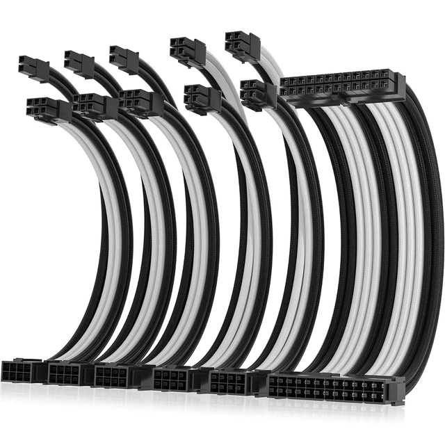 Alt view image 7 of 12 - AsiaHorse Power Supply Sleeved Cable, 16AWG PSU Cables Internal Power Supplies Extension Cables 1x24Pin/2x4+4 EPS/3x6+2 PCI-E, 30cm Length with Comb (Dual EPS Black White)