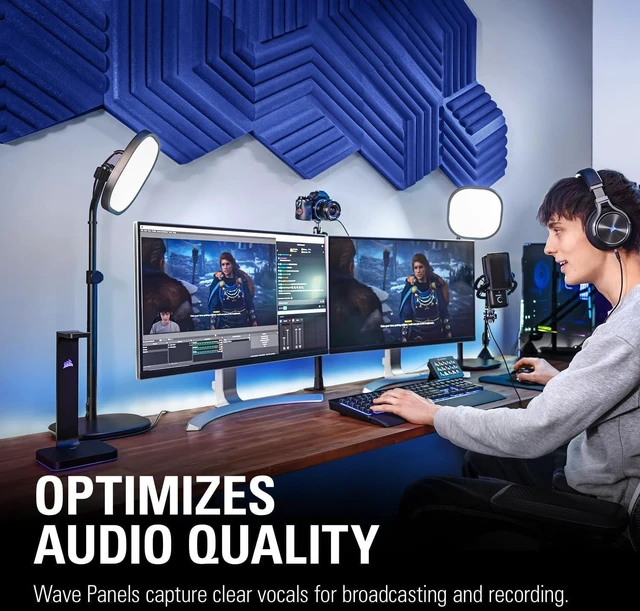 Alt view image 10 of 14 - Elgato Wave Panels: 6 acoustic treatment panels, dual density foam, proprietary EasyClick frames, modular design, easy setup and removal- Blue