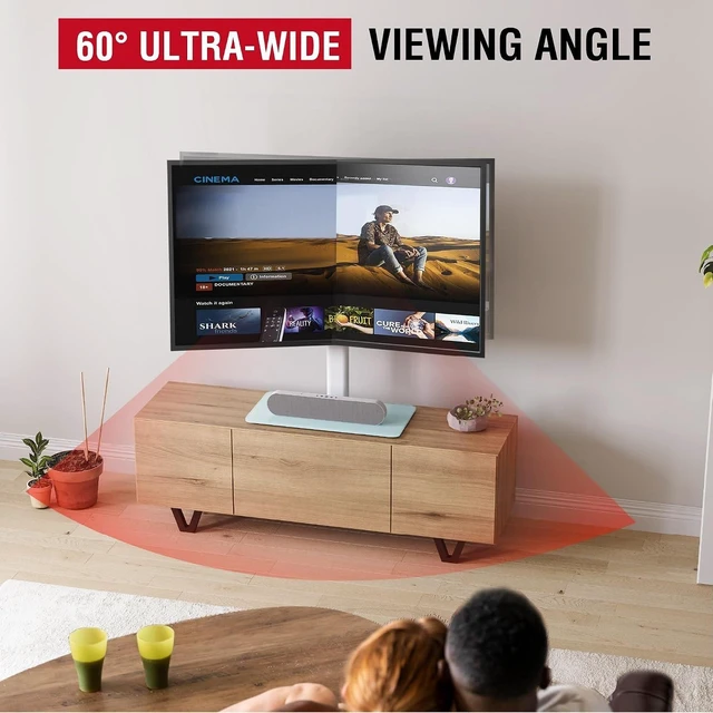 Alt view image 9 of 14 - Swivel Universal TV Stand for 32-75 inch TVs with Tilt Down/Up, 8 Levels Height Adjustable Table Top TV Mount Stand with Stable Heavy Duty Tempered Glass Base, MAX VESA 600x400 mm up to 99lbs, White