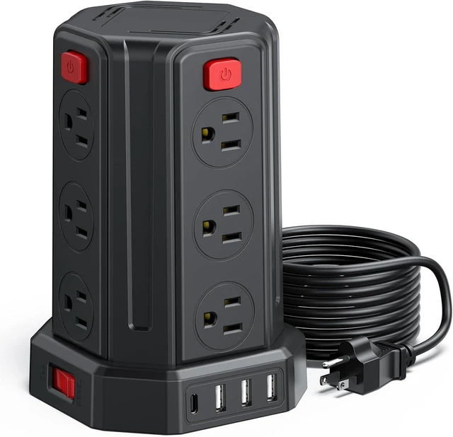 Alt view image 8 of 14 - Power Strip Surge Protector, 10 Ft Extension Cord with 12 AC Multiple Outlets 4 USB (1 USB C), SMALLRT Power Tower Desktop Charging Station