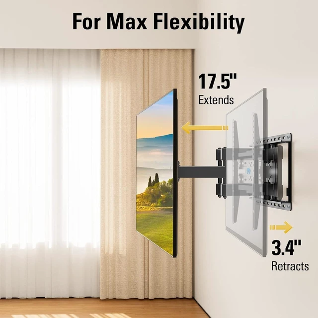Alt view image 9 of 14 - Mounting Dream TV Wall Mount for 32-65 Inch Television,Mount with Swivel and Tilt, Full Motion Bracket with Articulating Dual Arms, Fits 16inch Studs, Max VESA 400X400 mm, 99lbs, MD2380