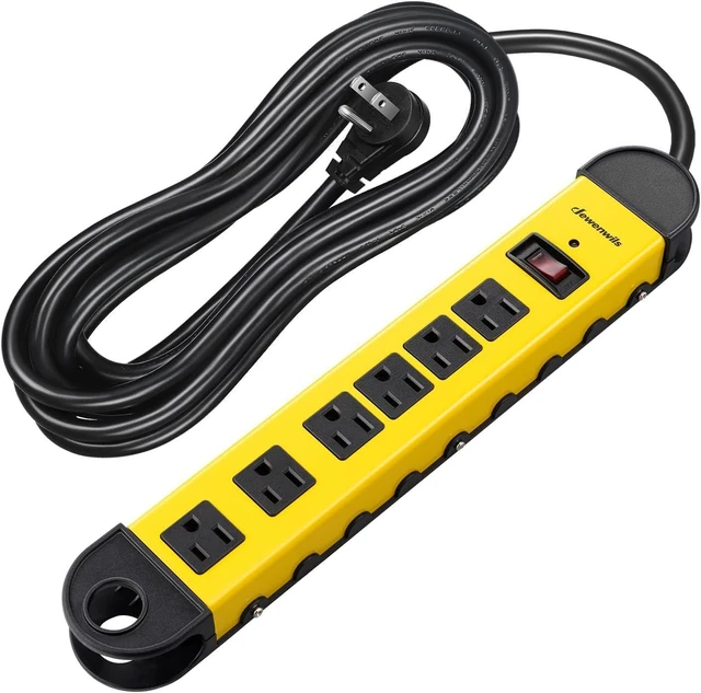 Alt view image 8 of 14 - DEWENWILS Metal Power Strip, 6-Outlet Heavy Duty Surge Protector with 15FT Long Cord, UL Listed, 14AWG/3C, 15A Circuit Breaker, 900 Joules, Low Profile Flat Plug, Wall Mountable