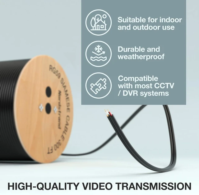 Alt view image 8 of 12 - RG59 Siamese Cable 300ft - Coaxial CCTV Video & Power Cable - Combo Coax 20AWG Security Camera Wire - Direct Burial