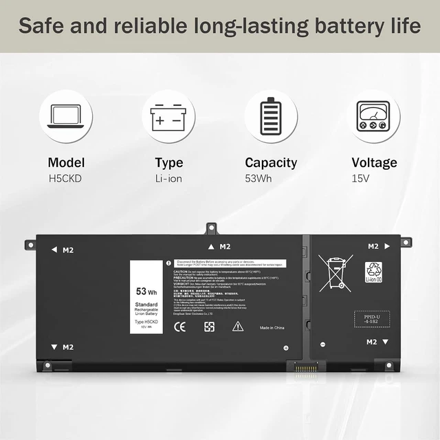 Alt view image 8 of 13 - 53Wh H5CKD Laptop Battery Compatible with Dell Inspiron 5400 7306 7405 7300 7500 7506 2-in-1 Silver 5300 5301 5402 5408 5409 5501 5508 Series Latitude 3410 3510 Vostro 5300 5301 7T8CD