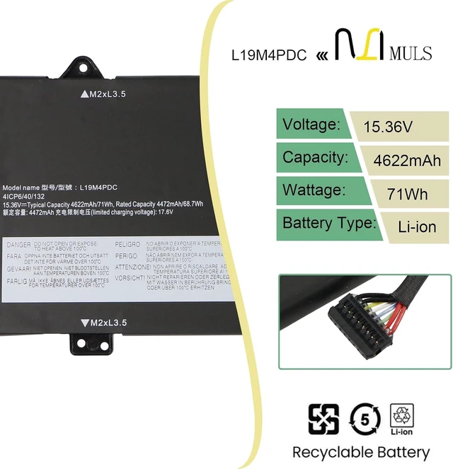 Alt view image 9 of 12 - L19C4PDC L19L4PDC L19M4PDC Laptop Battery Replacement for Lenovo Ideapad Yoga 7-14ITL5 7-15ITL5 82BJ Yoga 7i (15 inch) 2 in 1 Series 5B10Z26482 SB10Z26481 5B10Z26485 SB10Z26486 5B10Z26479 SB10Z26483
