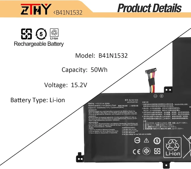 Alt view image 10 of 14 - B41N1532 Laptop Battery Replacement for Asus Q504U Q504UA Q504UAK Q534UA Zenbook Flip UX560 UX560UA UX560UAK UX560UA-FZ014T UX560UQ-FJ051T Q504UA-BBI5T12 BHI5T13 BHI7T21 B41BK25 B41Bl95 15.2V 50Wh