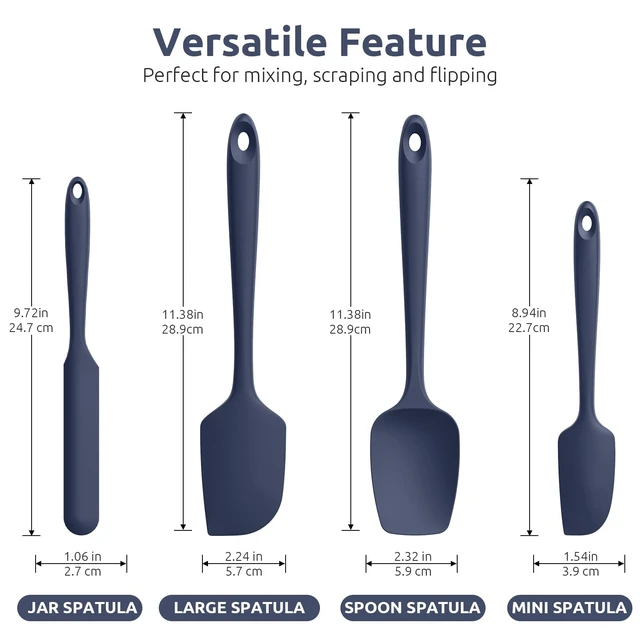 Alt view image 9 of 14 - Heat Resistant Silicone Spatula Set: 600ºF High Temp Seamless Food Grade Food Grade Flexible Rubber Silicon Kitchen Cooking Mixing Baking Scraper for Nonstick Cookware Set of 4 (Midnight Blue)