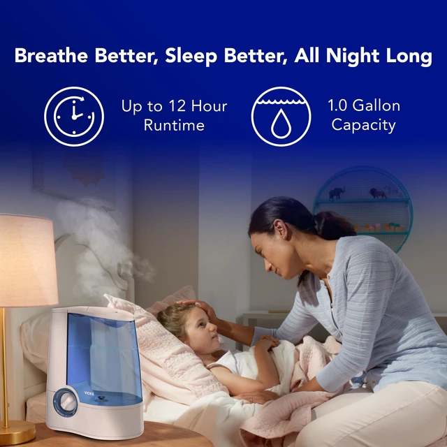 Alt view image 11 of 14 - Warm Mist Humidifier for Medium to Large Rooms, 1 Gal Tank | Ultrasonic humidifier supports easier breathing at night, top fill, quiet operation, suitable as a nursery humidifier