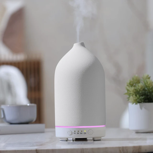Alt view image 8 of 13 - 200ML Ceramic Essential Oil Diffuser for Home, Stone Diffuser | Ultrasonic Aromatherapy Diffuser & Air Humidifier for Bedroom, Office, Yoga, 7 LED Lights, Auto Shut-Off, 3 Timers, White