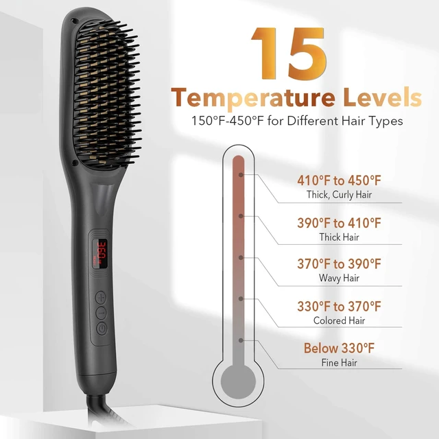 Alt view image 9 of 12 - Hair Straightener Brush, Ionic Hair Straightener Comb for Home Salon, Hot Brush with 15 Temp for Universal Use, Auto-Off Safety with Anti-Scald