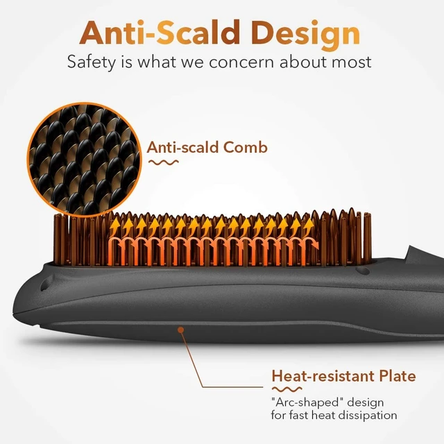 Alt view image 11 of 12 - Hair Straightener Brush, Ionic Hair Straightener Comb for Home Salon, Hot Brush with 15 Temp for Universal Use, Auto-Off Safety with Anti-Scald