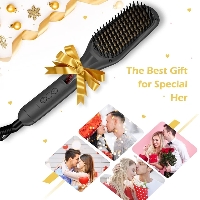 Alt view image 8 of 12 - Hair Straightener Brush, Ionic Hair Straightener Comb for Home Salon, Hot Brush with 15 Temp for Universal Use, Auto-Off Safety with Anti-Scald