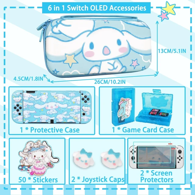 Alt view image 13 of 14 - Carrying Case for Switch OLED, Cute Portable Travel Bag in Newest Updated Design of Blue Interior with Soft Protective Case, Screen Protectors and Thumb Grip caps, Blue