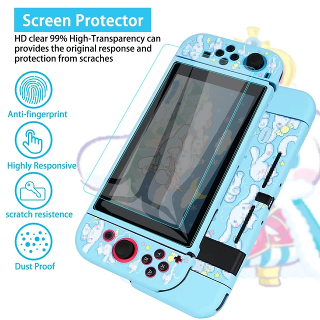 Alt view image 10 of 12 - Carrying Case for Switch, Cute Portable Travel Bag Accessories with Soft Protective Cover, Screen Protectors and Thumb Grip caps, Game Card Case 7in1, Blue