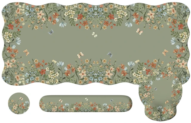 Alt view image 8 of 14 - Keyboard Pad for Workspace, Green 35.4"x15.7" Desk Protector | Teacher Ergonomic Desk Pad Featuring Keyboard Wrist Rest, Girly Mousepad Set for Dorm Vanity Office Workspace Area