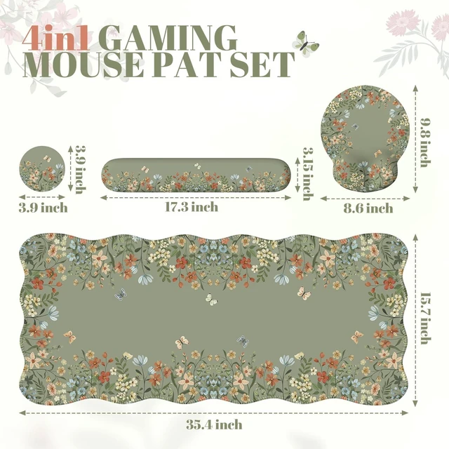 Alt view image 12 of 14 - Keyboard Pad for Workspace, Green 35.4"x15.7" Desk Protector | Teacher Ergonomic Desk Pad Featuring Keyboard Wrist Rest, Girly Mousepad Set for Dorm Vanity Office Workspace Area