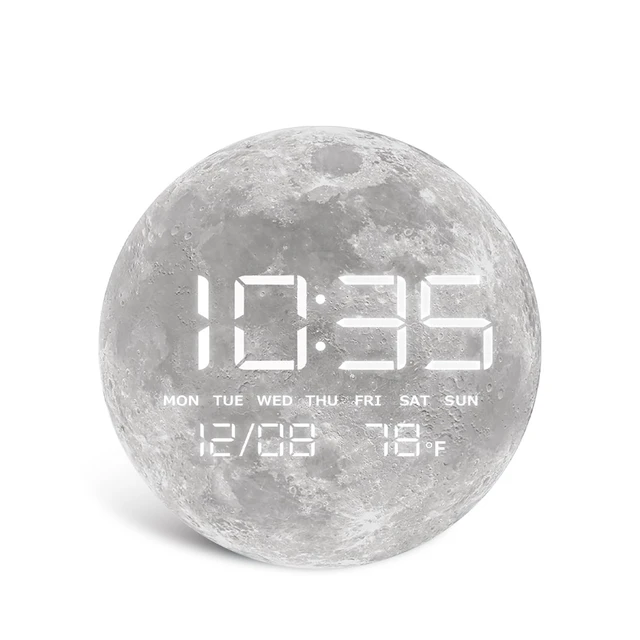 Alt view image 8 of 14 - Digital Desk & Shelf Clock, LED Moon/Earth Design, Temperature Display, 7.87 x 7.87 inches (Moon, 7.87 INCH)