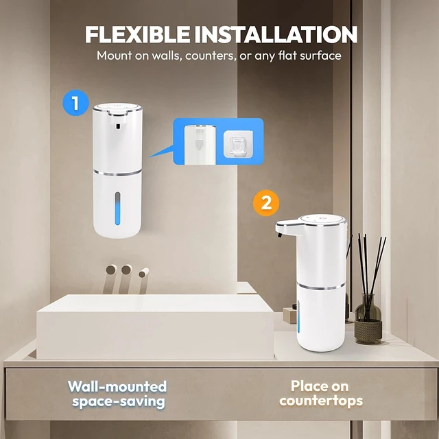 Alt view image 11 of 14 - 2 Pack Automatic Foaming Soap Dispenser,Touchless Foam Soap Dispenser,12.8oz Rechargeable Wall Mounted Smart for Bathroom and Kitchen Dish Soap,Easy for Toddlers(White)